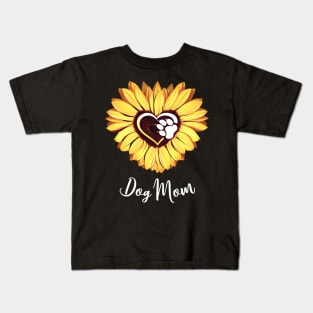 Dog mom yellow sunflower heart paw Kids T-Shirt